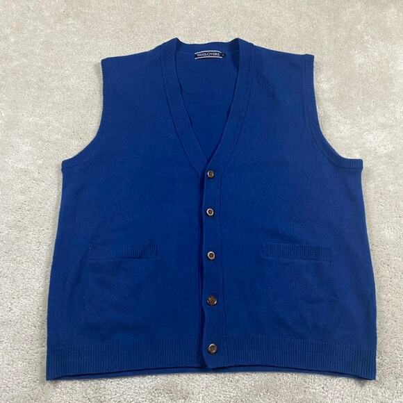 Woolovers Sweater Vest Mens XL Blue Merino Office Preppy Cardigan Minimalist - Picture 1 of 8